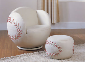 Benzara All Star 2 Piece Pack Chair & Ottoman, Baseball: White BM155370 White PU Wood Ply Sponge Foam Density 0 BM155370