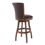 Benzara Wooden Counter Stool with Swivel Leatherette Seat and Backrest, Brown BM155608 Brown Solid Wood and Faux Leather BM155608