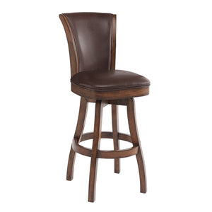 Benzara Wooden Counter Stool with Swivel Leatherette Seat and Backrest, Brown BM155608 Brown Solid Wood and Faux Leather BM155608