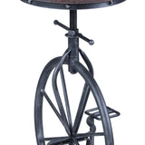 Benzara Unicycle Design Base Metal Adjustable Barstool with Wooden Top, Gray BM155634 Gray Metal, Solid wood BM155634