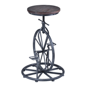 Benzara Unicycle Design Base Metal Adjustable Barstool with Wooden Top, Gray BM155634 Gray Metal, Solid wood BM155634