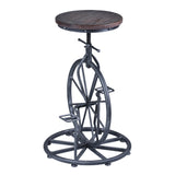 Unicycle Design Base Metal Adjustable Barstool with Wooden Top, Gray