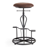 Benzara Unicycle Design Metal Adjustable Barstool with Round Seat, Gray and Brown BM155635 Gray, Brown Metal, Fabric BM155635