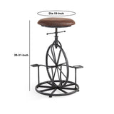 Benzara Unicycle Design Metal Adjustable Barstool with Round Seat, Gray and Brown BM155635 Gray, Brown Metal, Fabric BM155635