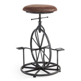 Unicycle Design Metal Adjustable Barstool with Round Seat, Gray and Brown