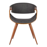 Benzara Curved Back Fabric Dining Chair with Round Tapered Legs, Brown and Gray BM155661 Brown, Gray Solid Wood, Fabric, Metal BM155661