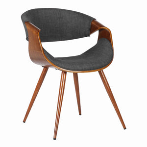 Benzara Curved Back Fabric Dining Chair with Round Tapered Legs, Brown and Gray BM155661 Brown, Gray Solid Wood, Fabric, Metal BM155661