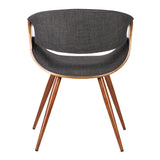 Benzara Curved Back Fabric Dining Chair with Round Tapered Legs, Brown and Gray BM155661 Brown, Gray Solid Wood, Fabric, Metal BM155661