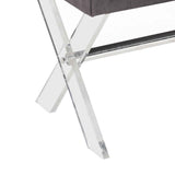 Benzara Button Tufted Fabric Ottoman Bench with X Shaped Acrylic Legs, Gray BM155670 Gray Solid Wood, Fabric and Acrylic BM155670