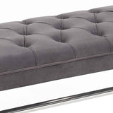 Benzara Button Tufted Fabric Ottoman Bench with X Shaped Acrylic Legs, Gray BM155670 Gray Solid Wood, Fabric and Acrylic BM155670