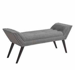 Benzara Fabric Ottoman Bench with Angled Legs and Flared Armrests, Charcoal Gray BM155671 Gray Solid Wood and Fabric BM155671