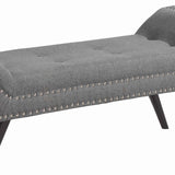 Benzara Fabric Ottoman Bench with Angled Legs and Flared Armrests, Charcoal Gray BM155671 Gray Solid Wood and Fabric BM155671