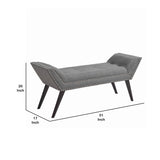 Benzara Fabric Ottoman Bench with Angled Legs and Flared Armrests, Charcoal Gray BM155671 Gray Solid Wood and Fabric BM155671