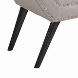 Benzara Fabric Ottoman Bench with Angled Legs and Flared Armrests, Light Gray BM155672 Gray Solid Wood and Fabric BM155672