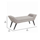 Benzara Fabric Ottoman Bench with Angled Legs and Flared Armrests, Light Gray BM155672 Gray Solid Wood and Fabric BM155672