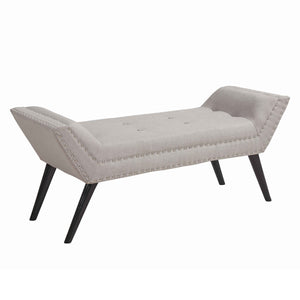 Benzara Fabric Ottoman Bench with Angled Legs and Flared Armrests, Light Gray BM155672 Gray Solid Wood and Fabric BM155672