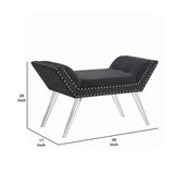 Benzara Fabric Ottoman Bench with Angled Acrylic Legs and Flared Armrests, Black BM155673 Black Fabric, Acrylic BM155673