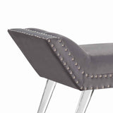 Benzara Fabric Ottoman Bench with Angled Acrylic Legs and Flared Armrests, Gray BM155674 Gray Fabric, Acrylic BM155674