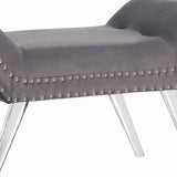 Benzara Fabric Ottoman Bench with Angled Acrylic Legs and Flared Armrests, Gray BM155674 Gray Fabric, Acrylic BM155674