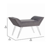 Benzara Fabric Ottoman Bench with Angled Acrylic Legs and Flared Armrests, Gray BM155674 Gray Fabric, Acrylic BM155674