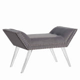 Benzara Fabric Ottoman Bench with Angled Acrylic Legs and Flared Armrests, Gray BM155674 Gray Fabric, Acrylic BM155674