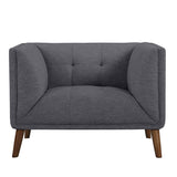 Benzara Mid Century Style Fabric Chair with Tufted Back and Splayed Legs,Dark Gray BM155680 Gray Solid wood, Fabric BM155680