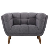 Benzara Fabric Chair with Flared Track Arms and Button Tufted Square Pattern, Gray BM155694 Gray Solid wood, Fabric BM155694