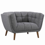 Fabric Chair with Flared Track Arms and Button Tufted Square Pattern, Gray
