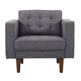 Benzara Mid Century Style Fabric Button Tufted Back Chair with Track Arms, Gray BM155697 Gray Solid wood, Fabric BM155697