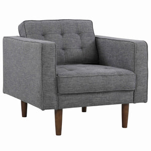 Benzara Mid Century Style Fabric Button Tufted Back Chair with Track Arms, Gray BM155697 Gray Solid wood, Fabric BM155697