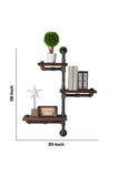 Benzara Metal Body Floating Three Wall Shelves with Pipe Design, Gray and Brown BM155699 Gray and Brown Solid Wood and Metal BM155699