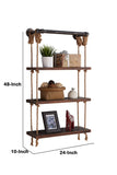 Benzara 3 Tier Ladder Style Rope Hanging Wall Shelf with Metal Pipe Frame, Brown BM155700 Gray and Brown Solid Wood, Metal and Rope BM155700