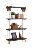 Benzara 3 Tier Ladder Style Rope Hanging Wall Shelf with Metal Pipe Frame, Brown BM155700 Gray and Brown Solid Wood, Metal and Rope BM155700