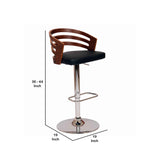 Benzara Open Wooden Back Faux Leather Barstool with Pedestal Base, Black and Brown BM155736 Black and Brown Solid Wood, Veneer, Faux Leather and Metal BM155736