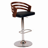 Benzara Open Wooden Back Faux Leather Barstool with Pedestal Base, Black and Brown BM155736 Black and Brown Solid Wood, Veneer, Faux Leather and Metal BM155736