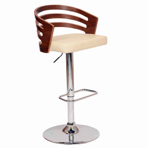Benzara Open Wooden Back Faux Leather Barstool with Pedestal Base, Cream and Brown BM155737 Cream and Brown Solid Wood, Veneer, Faux Leather and Metal BM155737