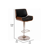 Benzara Curved Design Swivel Faux Leather Barstool with Wooden Support, Black BM155738 Black Solid Wood, Veneer, Faux Leather and Metal BM155738