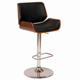 Curved Design Swivel Faux Leather Barstool with Wooden Support, Black