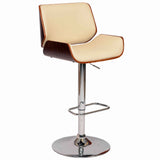 Benzara Curved Design Swivel Faux Leather Barstool with Wooden Support, Cream BM155739 Cream Solid Wood, Veneer, Faux Leather and Metal BM155739