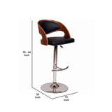 Benzara Wooden Open Back Barstool with Adjustable Pedestal Base, Black and Brown BM155740 Black and Brown Solid Wood, Veneer, Faux Leather and Metal BM155740