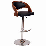 Benzara Wooden Open Back Barstool with Adjustable Pedestal Base, Black and Brown BM155740 Black and Brown Solid Wood, Veneer, Faux Leather and Metal BM155740