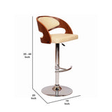 Benzara Wooden Open Back Barstool with Adjustable Pedestal Base, Cream and Brown BM155741 Cream and Brown Solid Wood, Veneer, Faux Leather and Metal BM155741