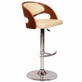 Wooden Open Back Barstool with Adjustable Pedestal Base, Cream and Brown