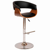 Benzara Swivel Wooden Open Back Barstool with Pedestal Base, Black and Chrome BM155742 Black and Chrome Solid Wood, Veneer, Faux Leather and Metal BM155742
