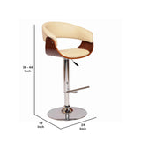 Benzara Swivel Wooden Open Back Barstool with Pedestal Base, Cream and Chrome BM155743 Cream and Chrome Solid Wood, Veneer, Faux Leather and Metal BM155743