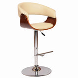 Benzara Swivel Wooden Open Back Barstool with Pedestal Base, Cream and Chrome BM155743 Cream and Chrome Solid Wood, Veneer, Faux Leather and Metal BM155743