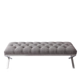 Benzara Fabric Upholstered Button Tufted Bench with X Shaped Metal Legs, Gray BM155798 Gray Fabric, Metal BM155798