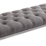 Benzara Fabric Upholstered Button Tufted Bench with X Shaped Metal Legs, Gray BM155798 Gray Fabric, Metal BM155798