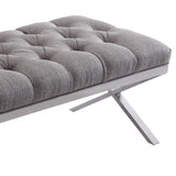 Benzara Fabric Upholstered Button Tufted Bench with X Shaped Metal Legs, Gray BM155798 Gray Fabric, Metal BM155798