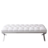 Benzara Leatherette Button Tufted Padded Bench with X Shaped Metal Legs, White BM155799 White Leatherette, Metal BM155799